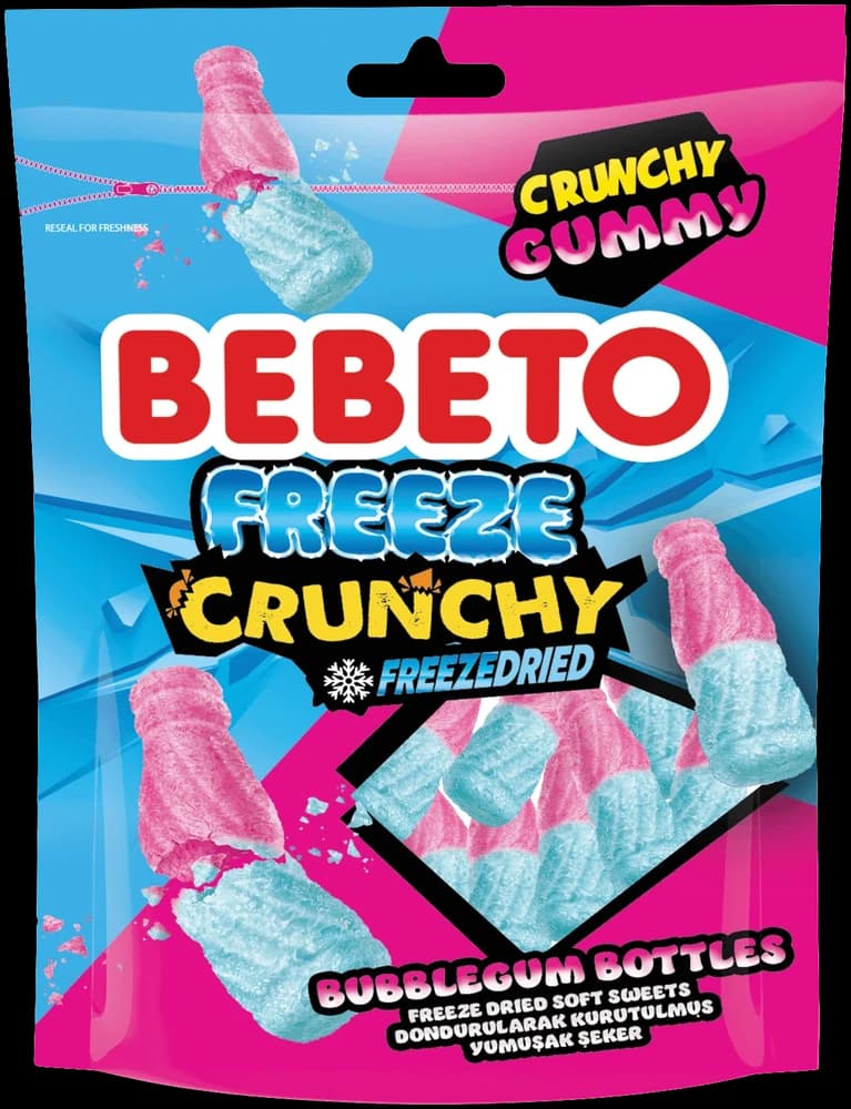 Bebeto Freeze Crunchy Bubblegum Bottles 35g